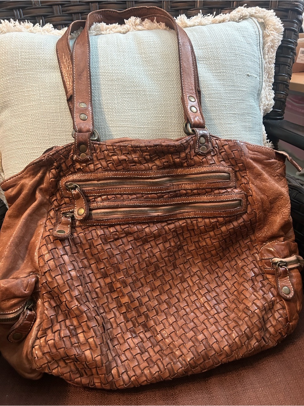 Woven Shoulder Bag in Chestnut Brown